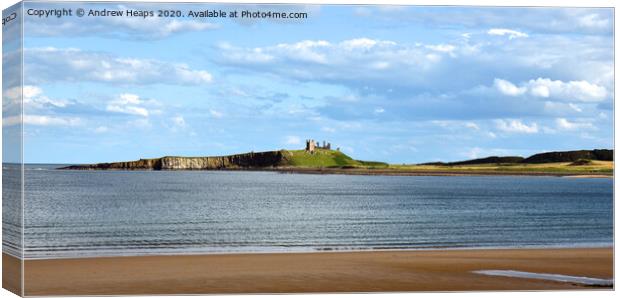 View of Dunstaburgh castle from Embleton beach Canvas Print by Andrew Heaps