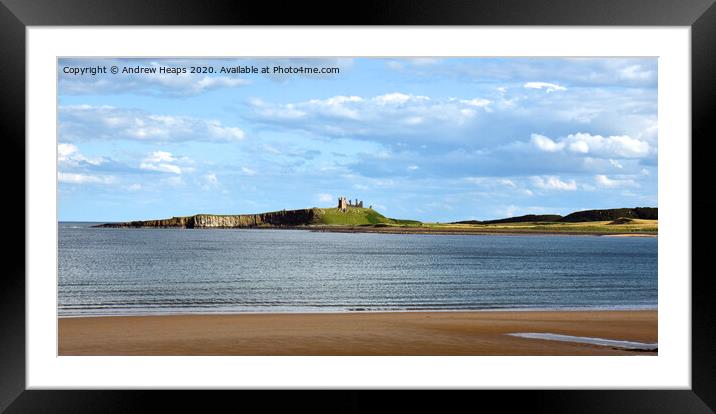 View of Dunstaburgh castle from Embleton beach Framed Mounted Print by Andrew Heaps