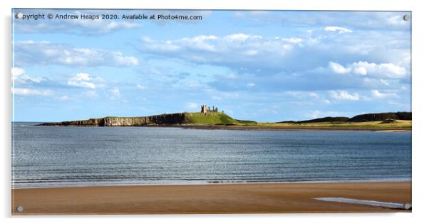 View of Dunstaburgh castle from Embleton beach Acrylic by Andrew Heaps