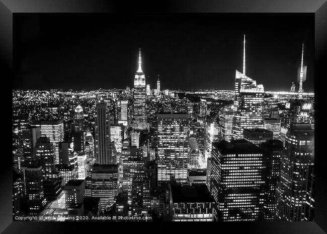 New York Empire State Building Night Life Black and White Framed Print by mick gibbons