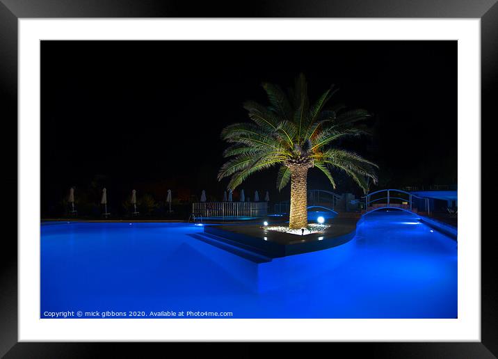 Palm Tree Pool at night Framed Mounted Print by mick gibbons