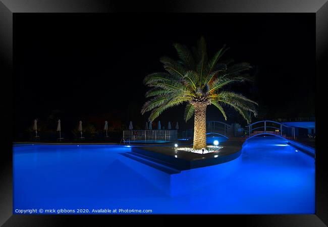 Palm Tree Pool at night Framed Print by mick gibbons
