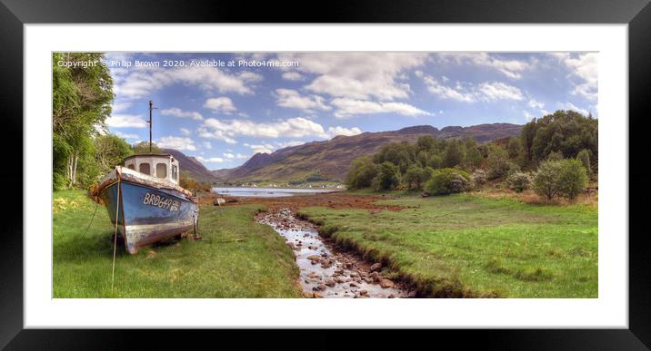Boat near Loch Long in Scotland, Panoramic Framed Mounted Print by Philip Brown