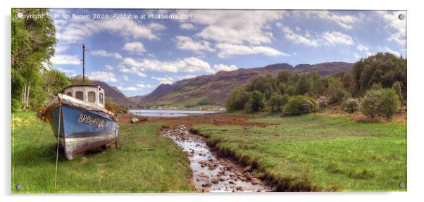 Boat near Loch Long in Scotland, Panoramic Acrylic by Philip Brown