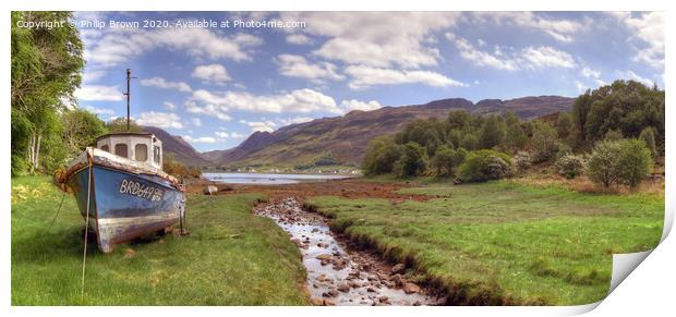Boat near Loch Long in Scotland, Panoramic Print by Philip Brown