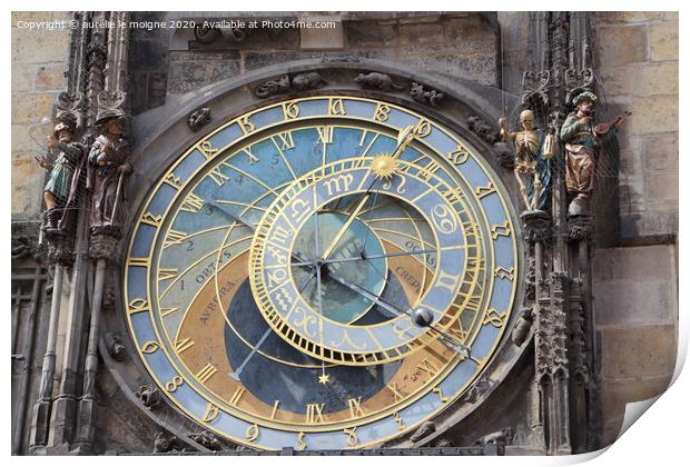 Astronomical clock in Prague Print by aurélie le moigne
