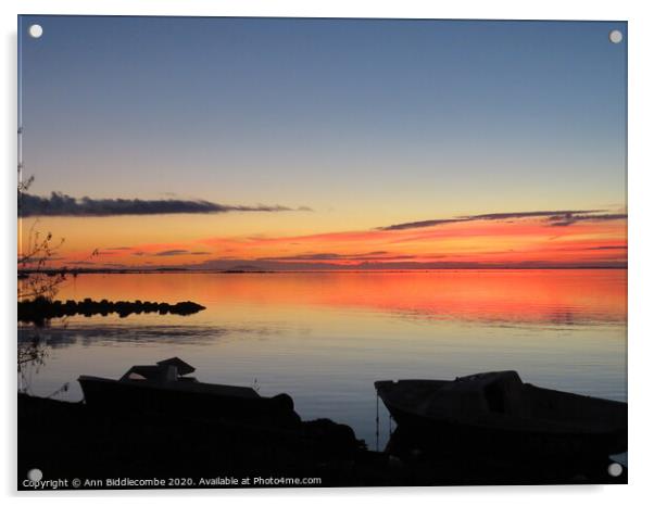Sunset over Lagune de Thau in Sete, France Acrylic by Ann Biddlecombe