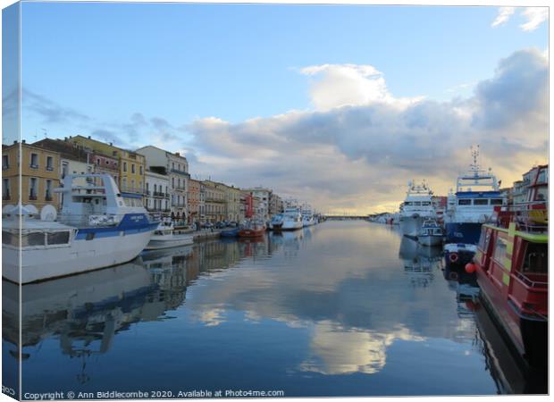 Main Canal in Sete Canvas Print by Ann Biddlecombe