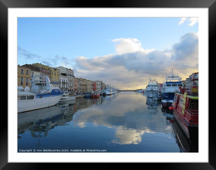 Main Canal in Sete Framed Mounted Print by Ann Biddlecombe