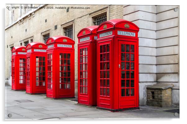 Iconic Red telephone boxes, London Acrylic by Jo Sowden