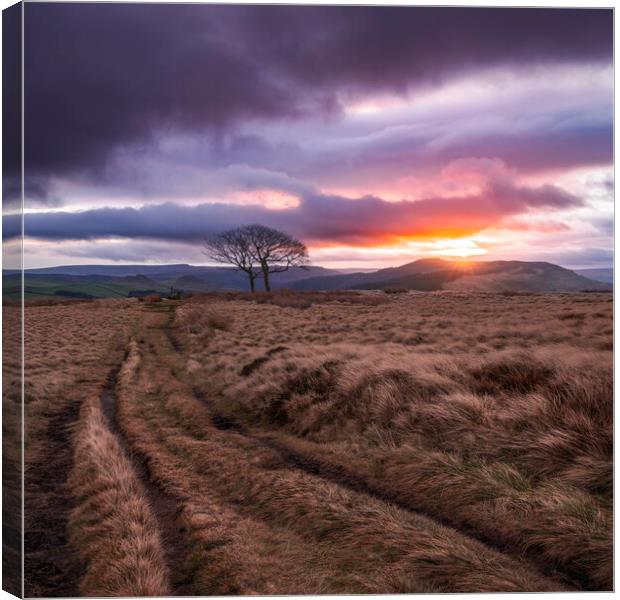 Sunrise over Winhill from Crookstone.  Canvas Print by John Finney