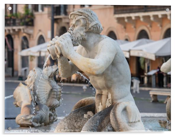 Fountain Fontana Nettuno on Piazza Navona, Rome Italy Acrylic by Frank Bach