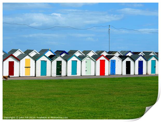 Back to back Beach huts at Paignton in Devon. Print by john hill