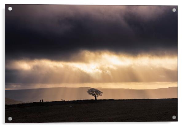 Sunbeams and Silhouetts, Peak District.  Acrylic by John Finney