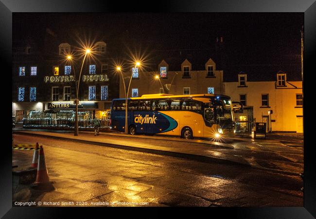 A citylink bus from Glasgow arrives in Portree. Framed Print by Richard Smith