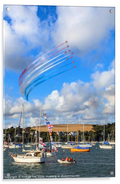 The Red Arrows over Falmouth Harbour Dark Acrylic by Andrew Ray