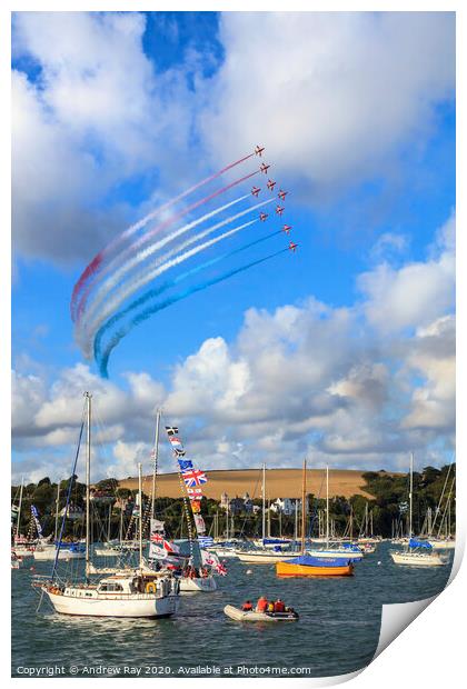 The Red Arrows over Falmouth Harbour Dark Print by Andrew Ray