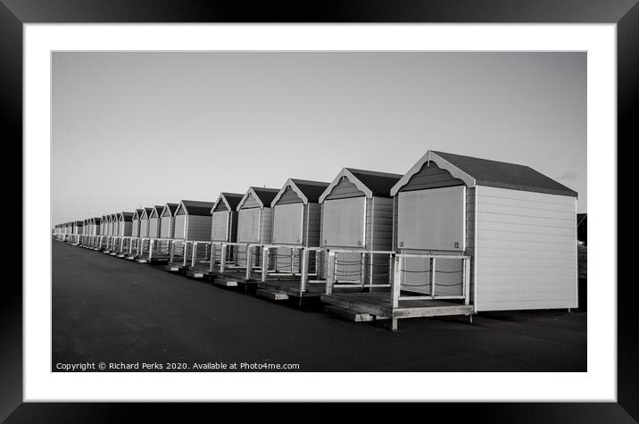 Moody Monochrome Beach Huts Framed Mounted Print by Richard Perks