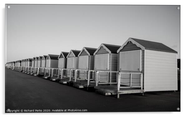 Moody Monochrome Beach Huts Acrylic by Richard Perks