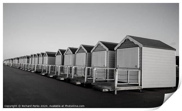 Moody Monochrome Beach Huts Print by Richard Perks