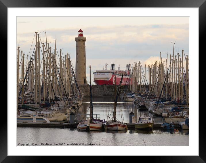 Sete Marina Lighthouse and Ferry Framed Mounted Print by Ann Biddlecombe
