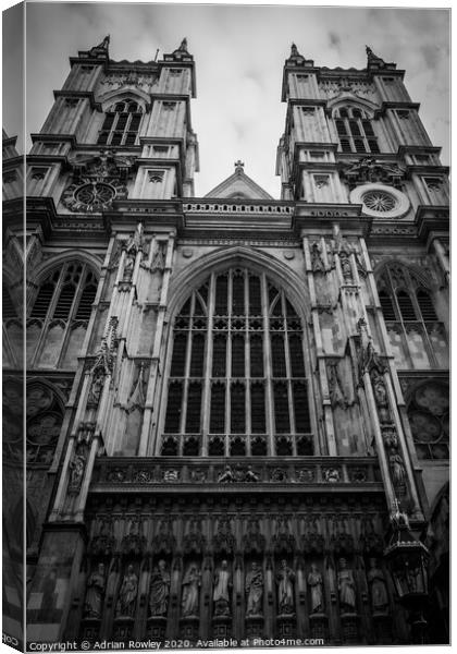 Westminster Abbey in Monochrome Canvas Print by Adrian Rowley