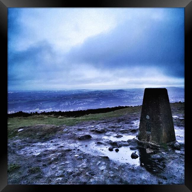 Wild bank Trig point on winter solstice Framed Print by Sarah Paddison
