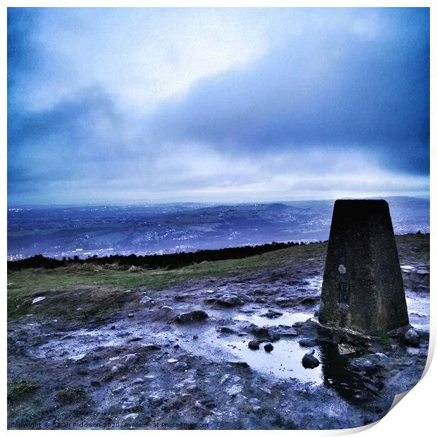 Wild bank Trig point on winter solstice Print by Sarah Paddison