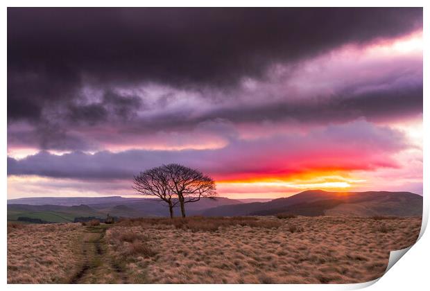 Sunrise over Winhill from Crookstone.  Print by John Finney