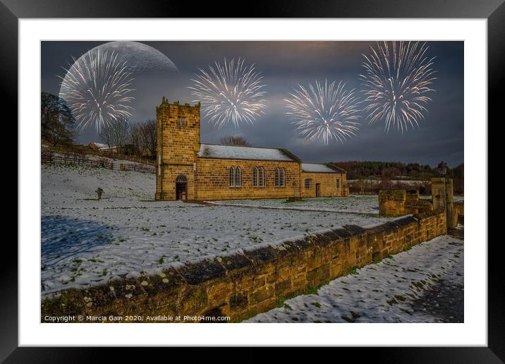 Fireworks in the snow Framed Mounted Print by Marcia Reay