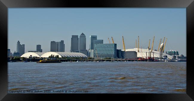 The O2 Arena from the River Thames at Greenwich, London. Framed Print by Peter Bolton