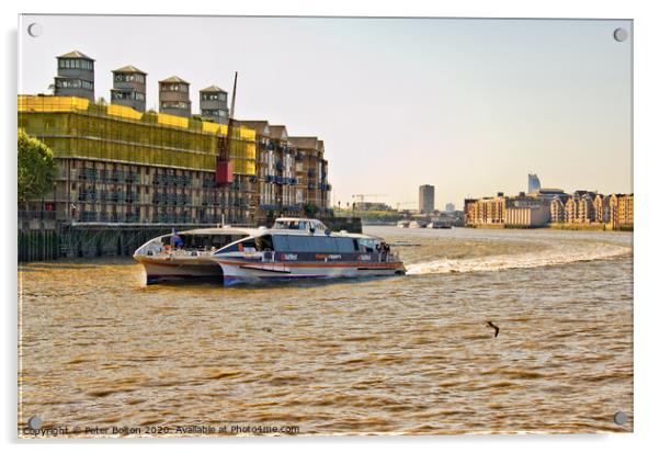 A Clipper Ferry on The River Thames, London. Acrylic by Peter Bolton