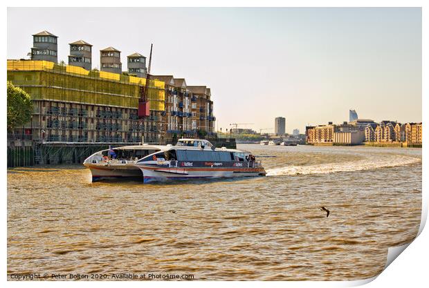 A Clipper Ferry on The River Thames, London. Print by Peter Bolton