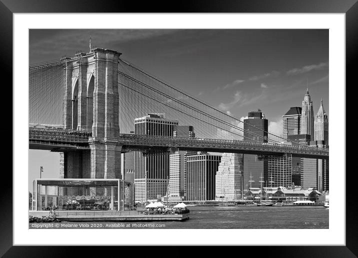 MANHATTAN SKYLINE & BROOKLYN BRIDGE Monochrome Framed Mounted Print by Melanie Viola