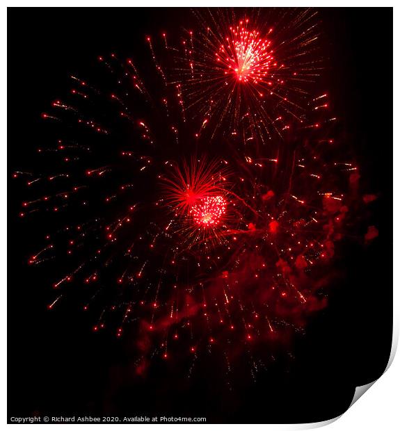 Red fireworks explode Print by Richard Ashbee