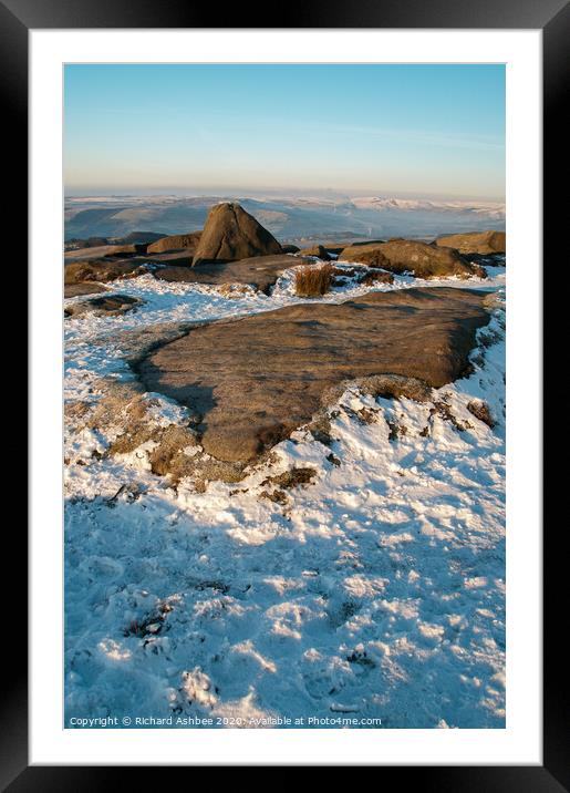 Higger Tor winter snow, Derbyshire Framed Mounted Print by Richard Ashbee