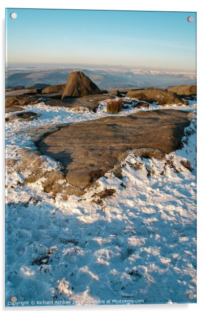 Higger Tor winter snow, Derbyshire Acrylic by Richard Ashbee