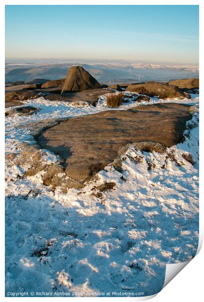 Higger Tor winter snow, Derbyshire Print by Richard Ashbee