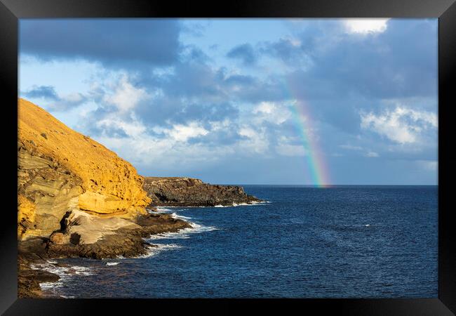 Rainbow by Yellow mountain, Tenerife Framed Print by Phil Crean