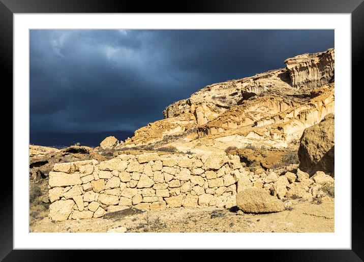 Dry stone wall in volcanic landscape, Tenerife Framed Mounted Print by Phil Crean