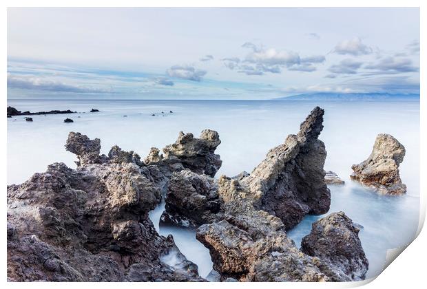 Volcanic rocky seascape, Tenerife Print by Phil Crean