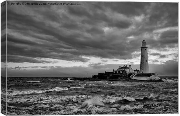 St Mary's Island in black and white Canvas Print by Jim Jones
