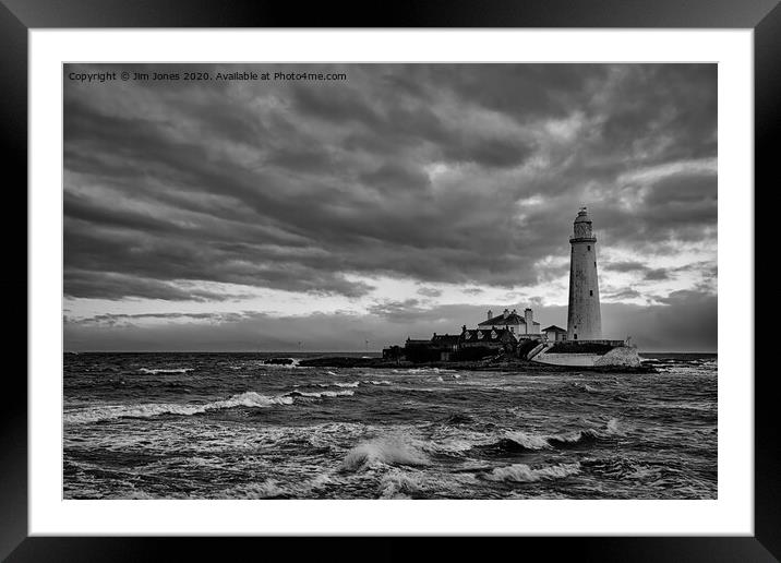 St Mary's Island in black and white Framed Mounted Print by Jim Jones