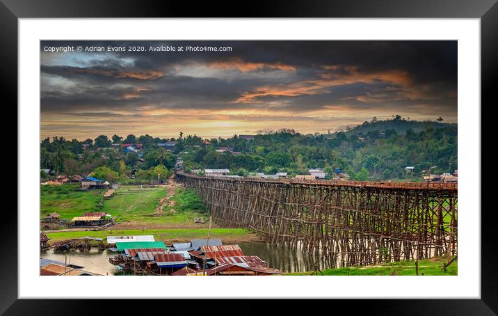 Wooden Mon Bridge Sangkhla Buri Thailand Framed Mounted Print by Adrian Evans