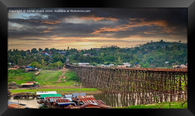 Wooden Mon Bridge Sangkhla Buri Thailand Framed Print by Adrian Evans