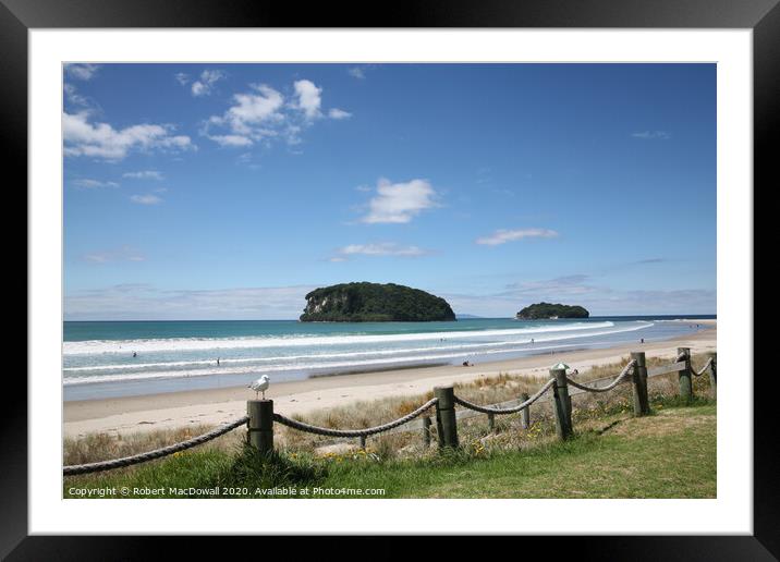 Beach at Whangamata, New Zealand Framed Mounted Print by Robert MacDowall