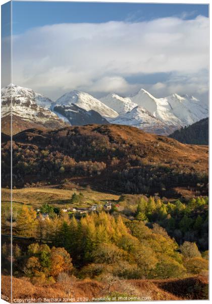 Five Sisters of Kintail in Autumn Scotland Canvas Print by Barbara Jones