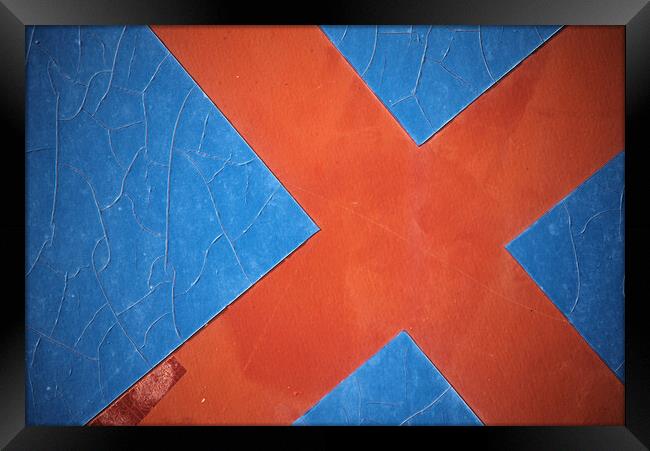 Abstraction of a red cross on a blu background Framed Print by Jose Manuel Espigares Garc