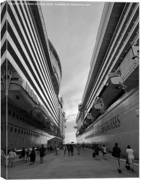 Ships in perspective mono Canvas Print by Sheila Ramsey
