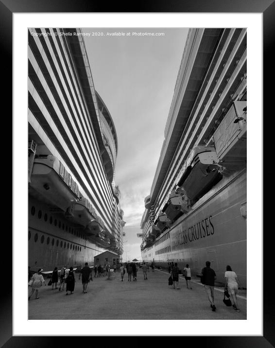 Ships in perspective mono Framed Mounted Print by Sheila Ramsey